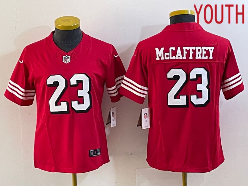 Youth San Francisco 49ers #23 Mccaffrey Red 2023 Nike Vapor Limited NFL Jersey style 4
